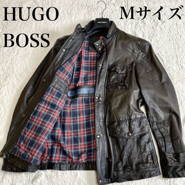 希少 HUGO BOSS ヒューゴボス チェック シングル レザージャケット