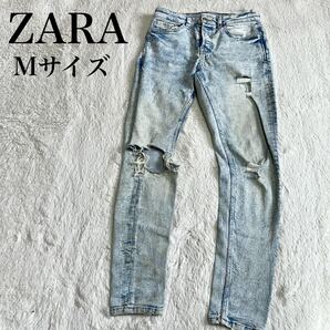 美品 ZARA ザラ ダメージ デニムパンツ スキニーパンツ ブルー メンズ