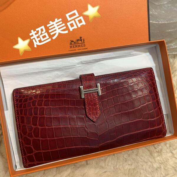 ☆超美品☆HERMES ベアンクラシック ニロティカス マットクロコ ルージュ
