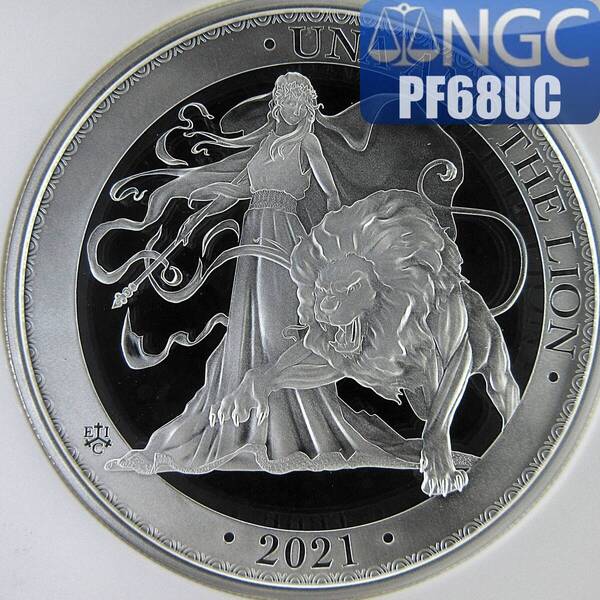 【2021年発行】2オンス イギリス領セントヘレナ 2ポンド銀貨 「ウナとライオン」 NGC PF68 UC モダンコイン 高評価!希少 アンティーク