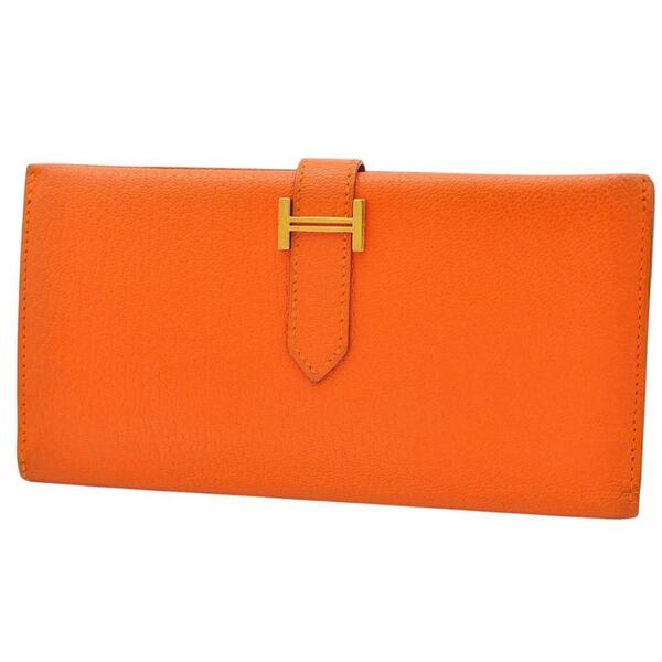 HERMES エルメス 美品 ベアン シェーブル オレンジ 長財布 □H刻印