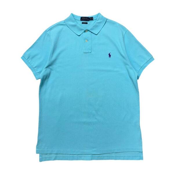 古着 XLサイズ ポロ ラルフローレン POLO RALPH LAUREN 鹿子 鹿の子 ポロシャツ 半袖 ワンポイント 水色 ブルー ビッグサイズ