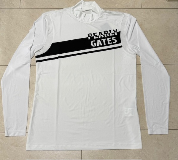 ☆未使用・ 正規品☆PEARLY GATES パーリーゲイツ PGプリント 春夏 吸汗速乾 ナイロン ストレッチモックネック長袖Tシャツ 5号Lサイズ 白