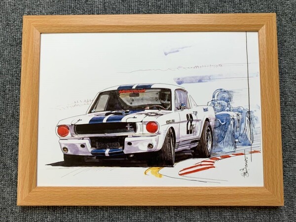 ■BOW。池田和弘『Shelby G.T.500』B5サイズ 額入り 貴重イラスト 印刷物 ポスター風デザイン 額装品 アートフレーム 旧車