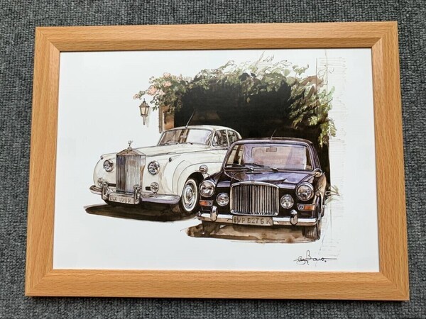 ■BOW。池田和弘『Rolls-royce Silver CloudⅡ & Vanden Plas Princess』B5サイズ 額入り 貴重イラスト 印刷物 ポスター風デザイン