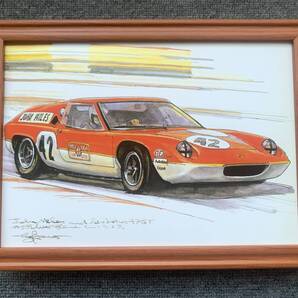 ■BOW。池田和弘『Lotus 47GT』B5サイズ額入り 貴重イラスト 印刷物 ポスター風デザイン 額装品 アートフレーム 旧車