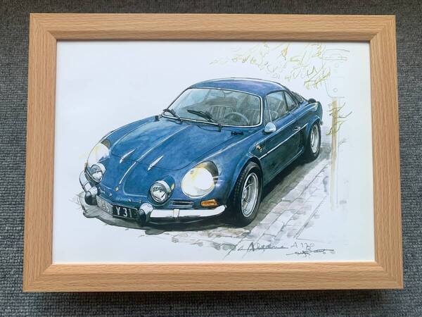 ■BOW。池田和弘『Alpine A110』B5サイズ額入り 貴重イラスト 印刷物 ポスター風デザイン 額装品 アートフレーム 旧車