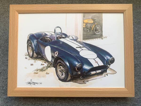 ■BOW。池田和弘『Shelby Cobla 427』B5サイズ額入り 貴重イラスト 印刷物 ポスター風デザイン 額装品 アートフレーム 旧車