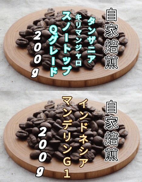 【タンザニア】AAスノートップ【インドネシア】マンデリンG1 自家焙煎コーヒー豆 各200g(自家焙煎 コーヒー豆 コーヒー)