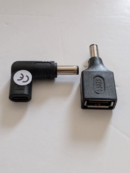 USB 変換アダプター5.5×2.1mm→タイプAメス タイプC L型メス 各1個set、
