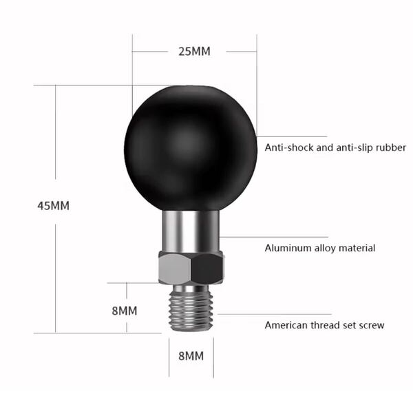 1インチボール M8×8mm スタッドボルト gopro バイク 輸入品 M8 8mm長 スマホホルダー カメラ 2.5mmボール RAM mount