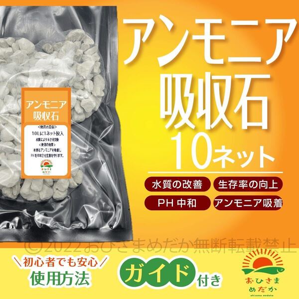 水質浄化【アンモニア吸収石 10ネット】めだか PSB かきがら 鯉金魚クロレラ針子稚魚メダカ餌 ミドリムシゾウリムシ にどうぞ