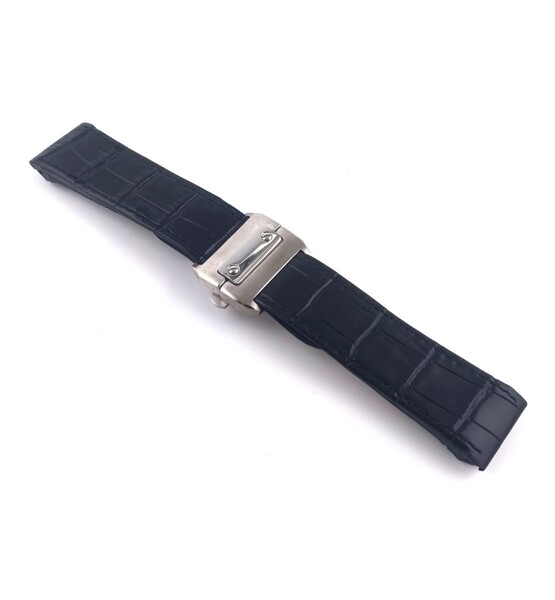 23mm 腕時計 カウハイドレザー 革 ベルト ブラック 黒 バックル付属 【対応】カルティエ サントス100 LM Cartier