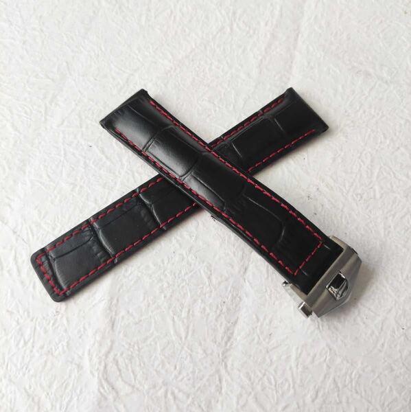 20mm 腕時計 レザー 革ベルト ブラック×レッド 黒/赤 牛革 Dバックル 【対応】タグホイヤー TAG HEUER