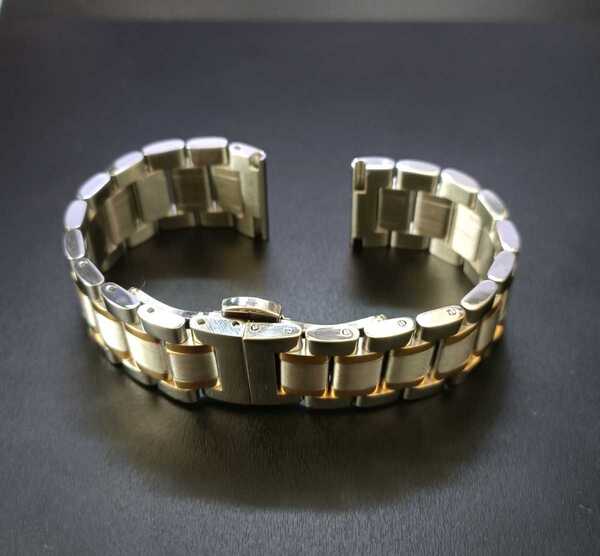 20mm 腕時計 ステンレス ブレスレット シルバー×ゴールド コンビ フラットエンド【対応】オメガ シーマスター スピードマスター等 OMEGA