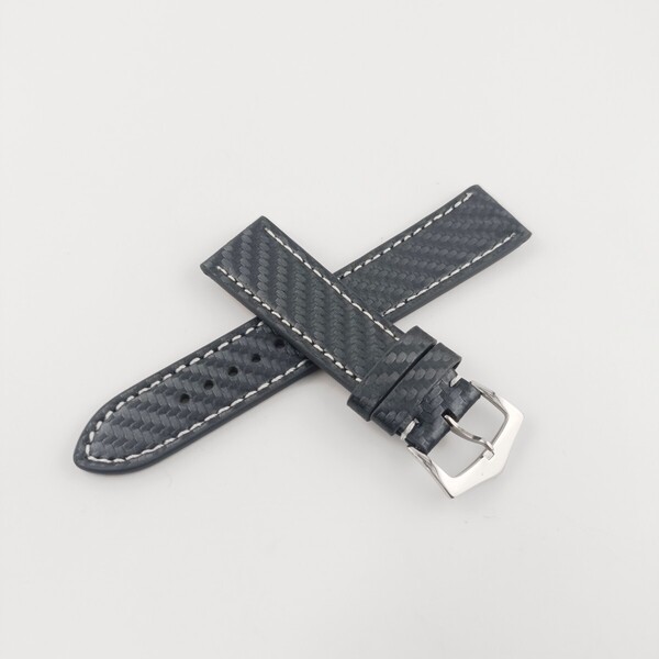 22mm 腕時計 カーボン×レザーベルト グレー 尾錠タイプ 【対応】 カルティエ タンク 等 Cartier