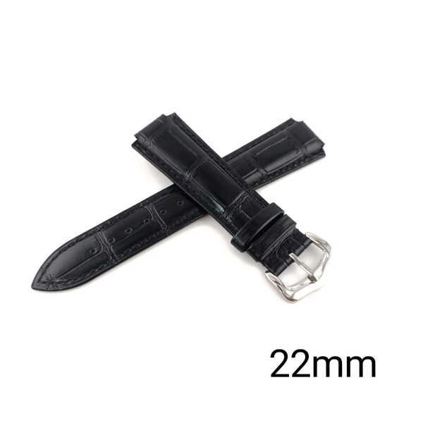 22mm 腕時計 凸型 レザー ベルト ブラック 尾錠 【対応】カルティエ バロンブルー