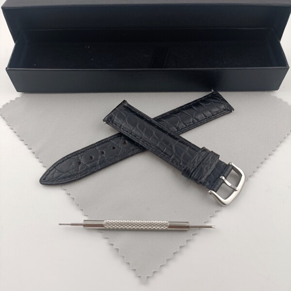 19mm 腕時計 アリゲーター レザー ベルト ブラック 黒 尾錠タイプ 【対応】 カルティエ タンク 等 Cartier