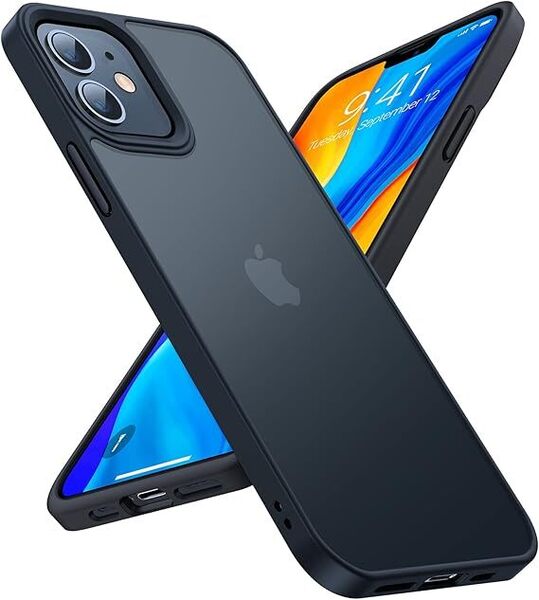 【半透明・黄変防止】TORRAS iPhone 12 用 ケース iPhone 12 Pro 用 ケース 半透明 衝撃吸収 マット感 ストラップホール付き ブラック
