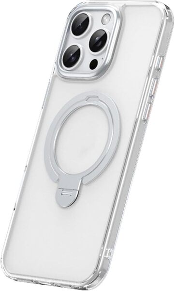 iPhone 16 Pro Max ケース 回転 隠されたキックスタンド 無線充電カバー スマホケース iPhone 16 Pro Max カバー(Clear)