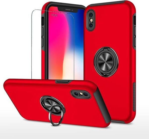 iPhone X/XS ケース用 iPhoneXS iPhoneX スマホケース + iPX 化 ガラス フィルム リング付き スタンド機能 携帯ケース 耐衝撃