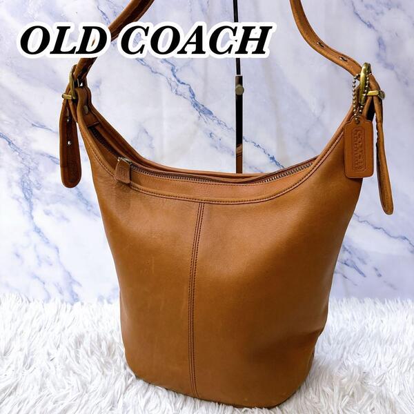 送料無料 OLD COACH オールド コーチ ワン ショルダーバッグ バケツ型 オールレザー ブラウン 茶色 ワンショルダー チャーム付き