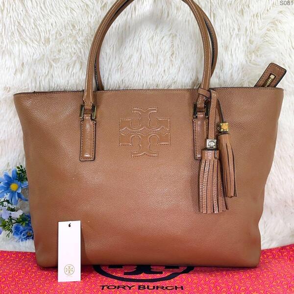 【極美品】TORY BURCH トリーバーチ トートバッグ ビジネスバッグ レザー 手提げ 手持ち ブラウン 茶 A4可 通勤 通学 メンズ レディース