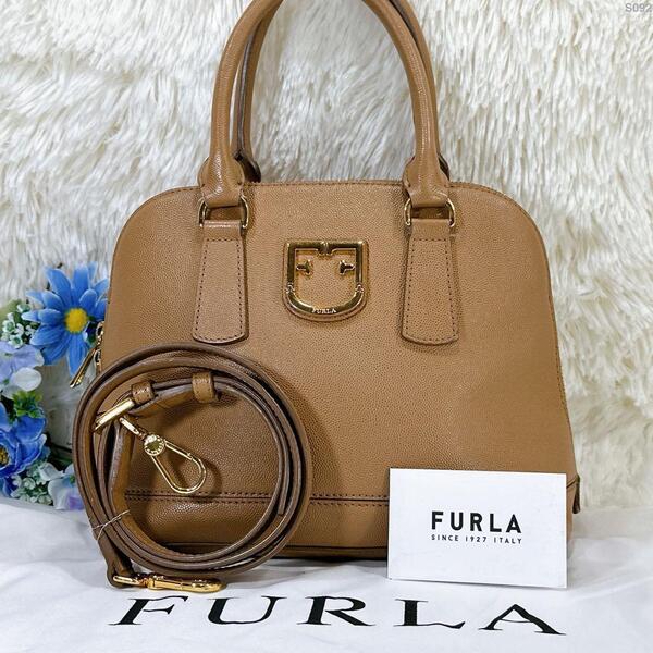 【極美品】FURLA フルラ ファンタスティカ 2way ショルダーバッグ ハンドバッグ レザー 斜め掛け 手提げ ブラウン 茶 ベージュ レディース