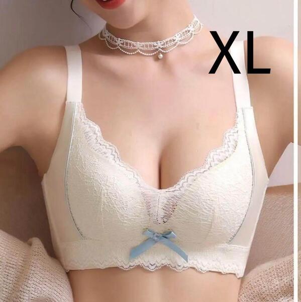 下着2744アイボリーXL 大きい胸 脇高 楽ブラ ノンワイヤーブラショーツ ブラジャーショーツ セットアップ