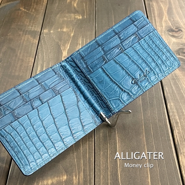 ALLIGATER アリゲーター 無双 マネークリップ ディープブルー 艶マット シュリンク 加工 財布 クロコダイル