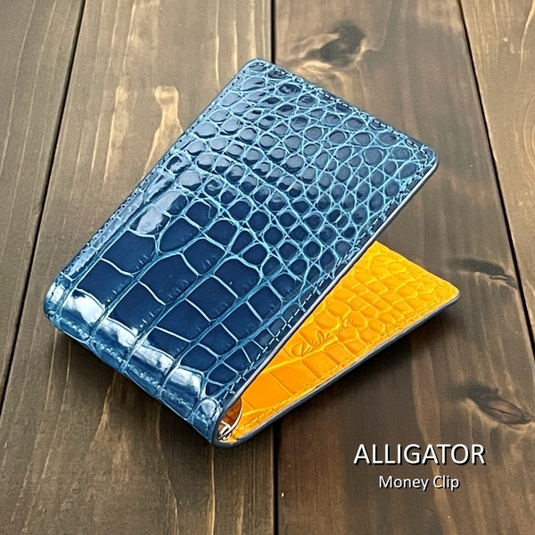 ALLIGATER アリゲーター 無双 マネークリップ ブルー イエロー 青 黄 バイカラー 財布 ワニ革 クロコダイル