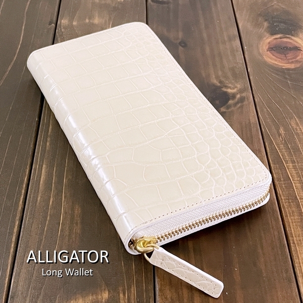 ALLIGATOR アリゲーター × パイソン 長財布 ロング アイボリー 白 グレージング 青 黄色 シャイニング ワニ革 クロコダイル 財布
