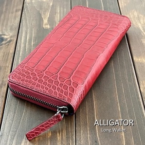 ALLIGATOR アリゲーター × マルゴー 長財布 ロングウォレット ダーク レッド ターコイズ 艶マット 赤 青 ワニ革 クロコダイル 財布