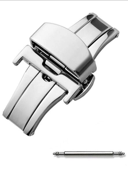 腕時計 Dバックル プッシュ式 観音開き 尾錠 18mm 高品質 シルバー色 バネ棒一本付き ステンレスバックル