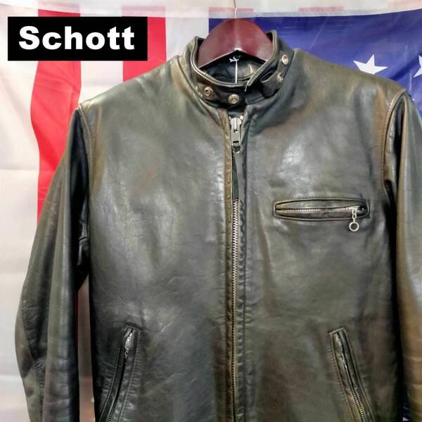 Schott ショット USA製 シングル ライダース ジャケット 38 裏ボア レザー 本革 ブラック 黒 10637