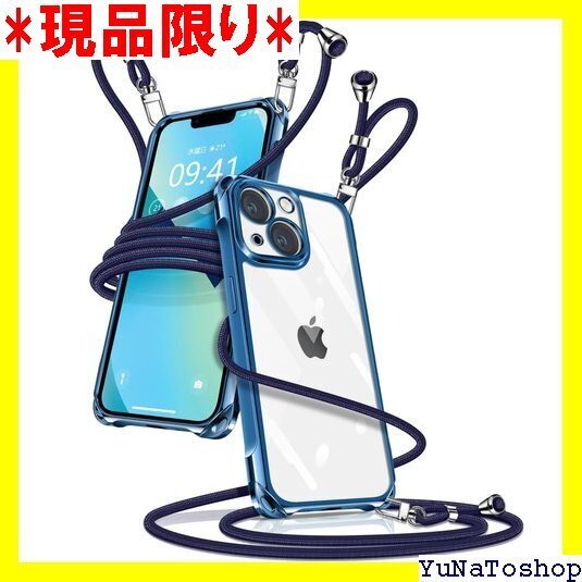 ☆送料無料☆ iPhone 13 ケース クリア ショルダー iPh 外し可能 防止 紛失防止 ワイヤレス充電対応 ブルー 224