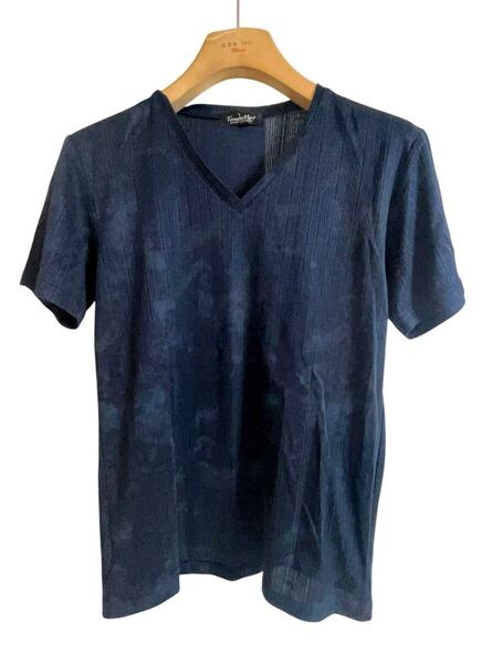 トルネードマート 美光沢 ムラプリント Vネック Tシャツ カットソー ネイビー L 日本製