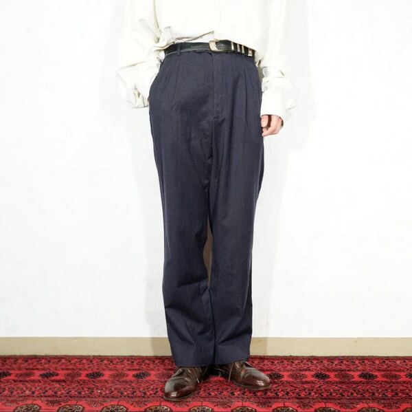 EU VINTAGE TUCK DESIGN WOOL SLACKS PANTS MADE IN ITALY/ヨーロッパ古着タックデザインウールスラックスパンツ