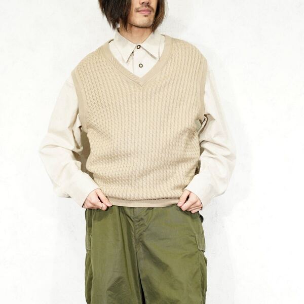 EU VINTAGE Alan Flusser CABLE DESIGN KNIT VEST/ヨーロッパ古着ケーブルデザインニットベスト