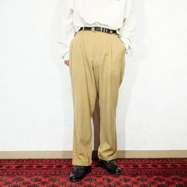 USA VINTAGE LAND'END TUCK DESIGN WOOL SLACKS PANTS MADE IN USA/アメリカ古着タックデザインウールスラックスパンツ