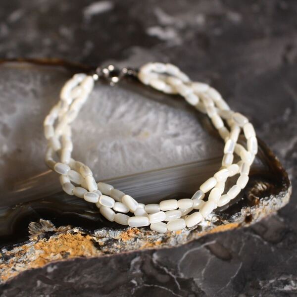 USA VINTAGE WHITE BEADS CHAIN DESIGN BRACELET/アメリカ古着ホワイトビーズチェーンデザインブレスレット
