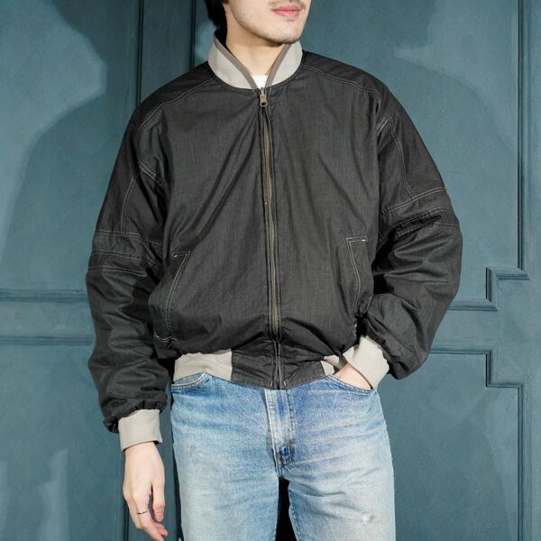 USA VINTAGE MEMBERS ONLY MA-1 TYPE BLACK COLOR DESIGN COTTON ZIP UP BLOUSON/アメリカ古着MA-1型ブラックカラーブルゾン