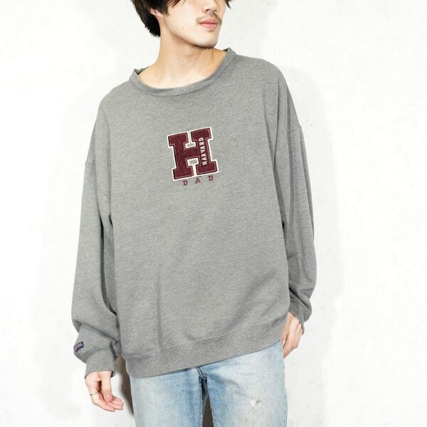 USA VINTAGE JANSPORT HARVARD DAD COLLEGE LOGO EMBROIDERY DESIGN SWEAT SHIRT/アメリカ古着ジャンスポーツカレッジロゴ刺繍スウェット