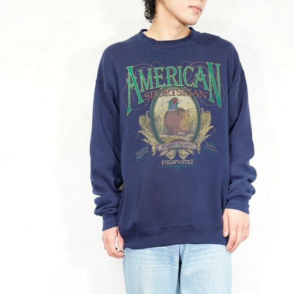 USA VINTAGE FIELD MASTER AMERICAN SPORTMAN PHEASANT PRINT DESIGN SWEAT SHIRT/アメリカ古着キジプリントデザインスウェット
