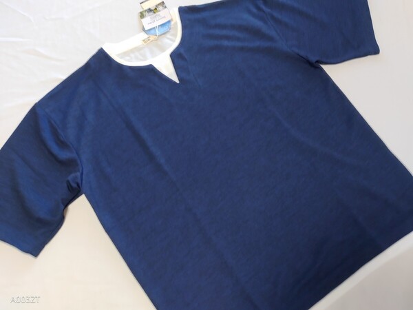 L寸・半袖新品/レイヤードTシャツ■ネイビー色ミックス