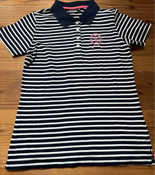 送料込み!!Kappa 半袖 ポロシャツ ボーダー M サイズ ゴルフウェア ネイビー ケイパ GOLF ゴルフウェア 紺色 刺繍