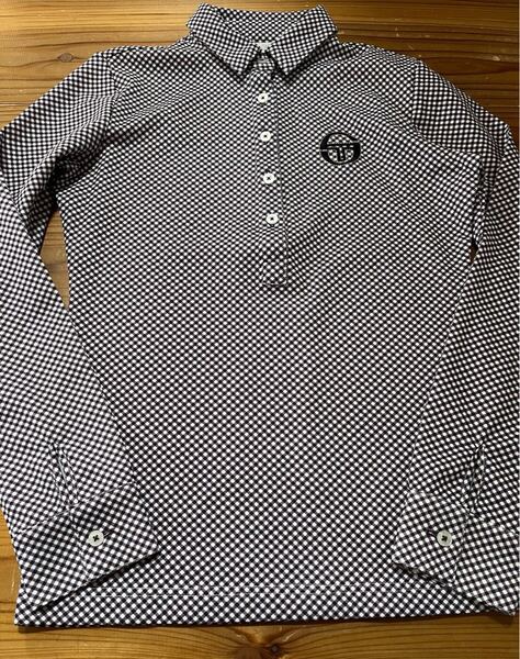 送料込み! SERGIO TACCHINI 美品 セルジオタッキーニ 長袖ポロシャツ ギンガムチェック Mサイズ パープル GOLF ゴルフウェア テニス