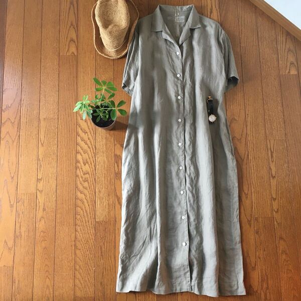 リネン100%*無印*ワンピース*M〜Lサイズ*麻*リネンワンピース*シャツワンピース*