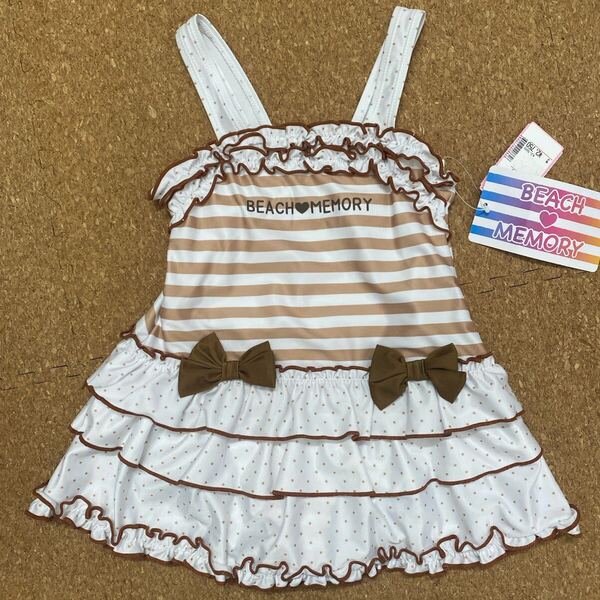 新品未使用タグ付き120サイズ 女の子ワンピース水着 フリル BEACH MEMORY