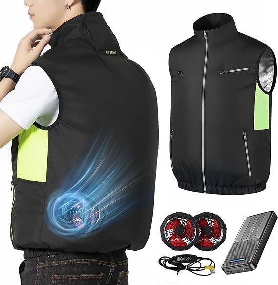 空調作業服 バッテリーファンセット ファン付きベスト 作業用 ジャケット 空調ウェア 空調扇風服 40800mAh大容量バッテリー付き Lサイズ